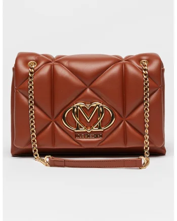 Geanta crossbody de piele ecologica cu lant, Maro scortisoara