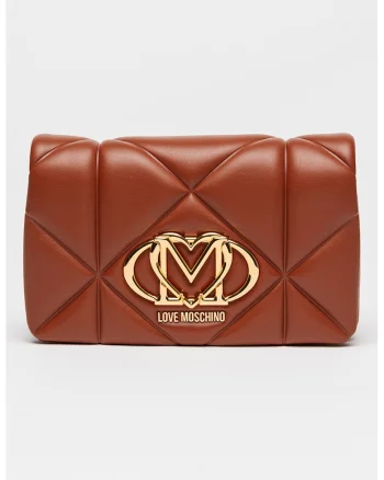 Geanta crossbody de piele ecologica cu lant, Maro scortisoara