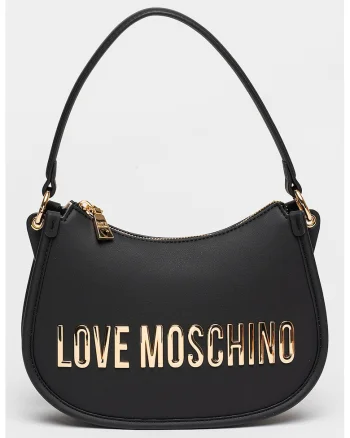 Geanta crossbody de piele ecologica cu logo metalic, Negru