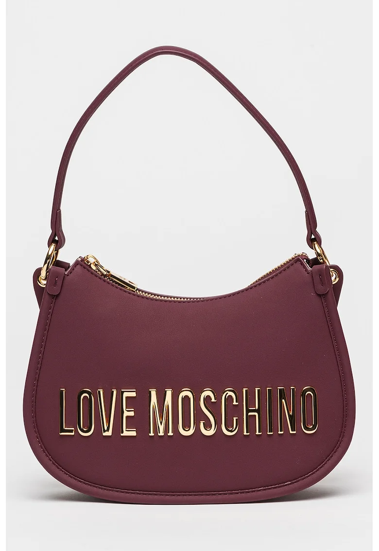 Geanta crossbody de piele ecologica cu logo metalic, Violet