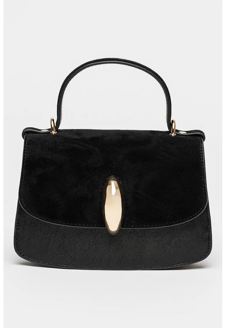 Geanta crossbody de piele si piele intoarsa Lucia, Negru