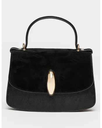 Geanta crossbody de piele si piele intoarsa Lucia, Negru