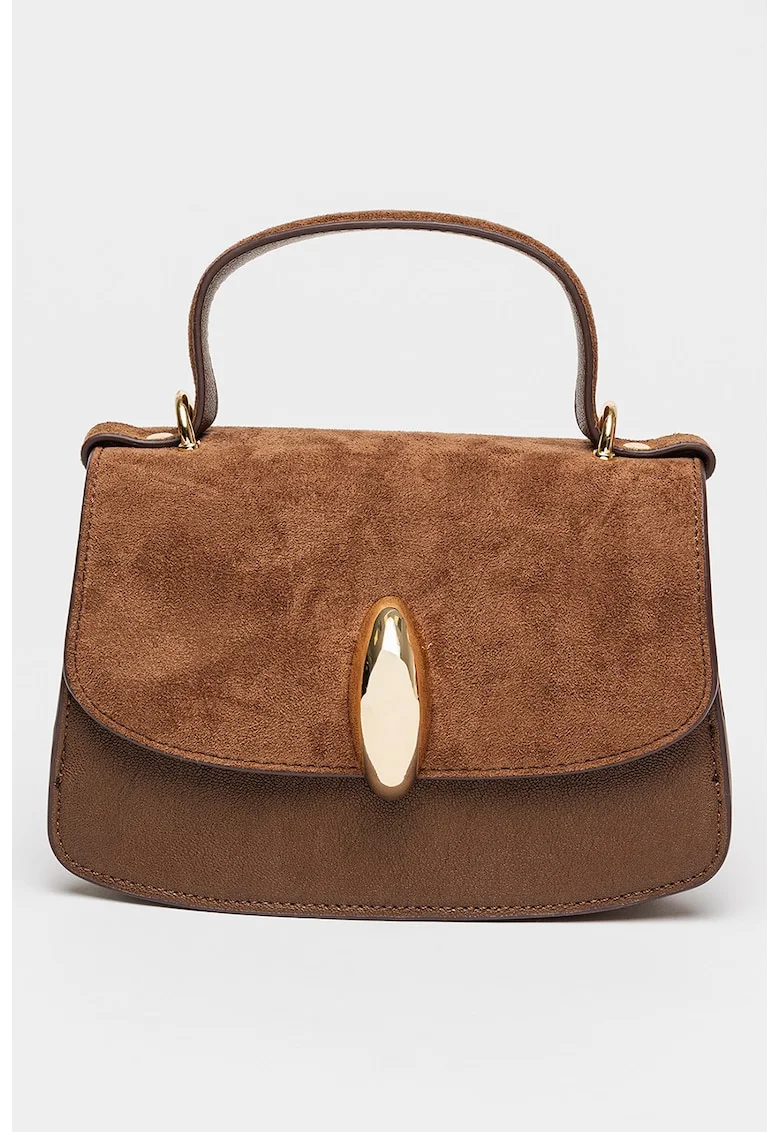 Geanta crossbody de piele si piele intoarsa Lucia, Caramel