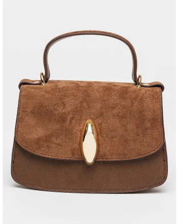 Geanta crossbody de piele si piele intoarsa Lucia, Caramel