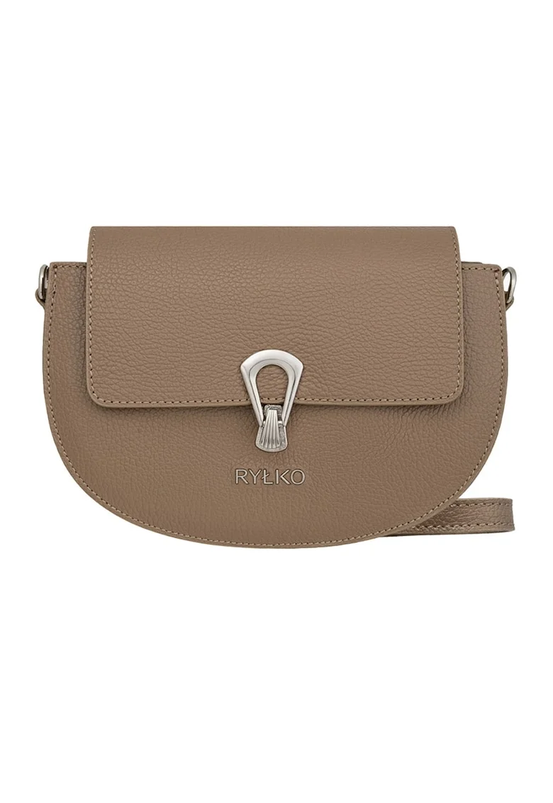 Geanta crossbody din piele cu bareta detasabila, Maro taupe