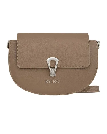 Geanta crossbody din piele cu bareta detasabila, Maro taupe