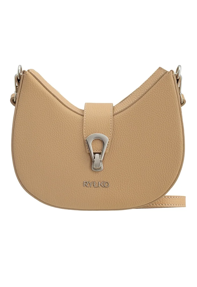 Geanta crossbody din piele cu logo metalic, Bej