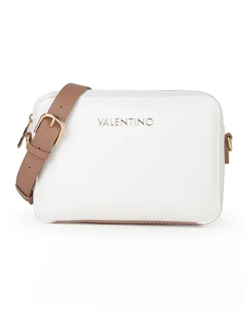 Geanta crossbody din piele ecologica cu logo metalic Alexia, Maro inchis/Alb optic