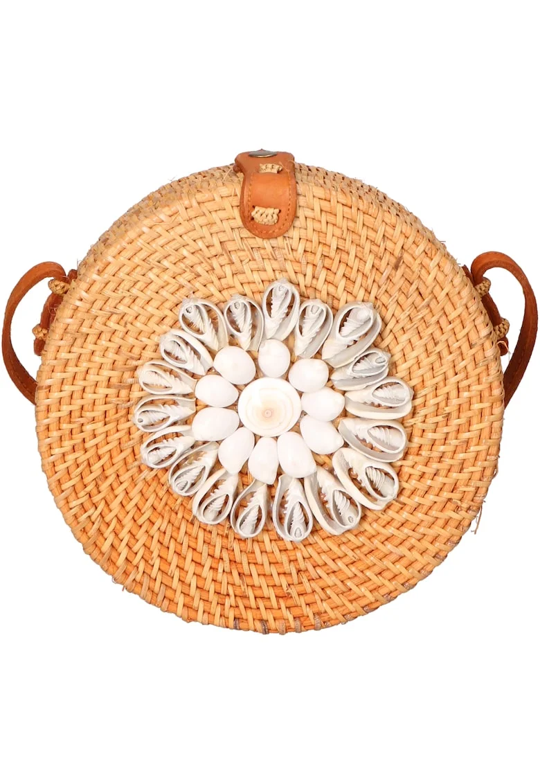 Geanta crossbody din paie, Alb/Maro deschis