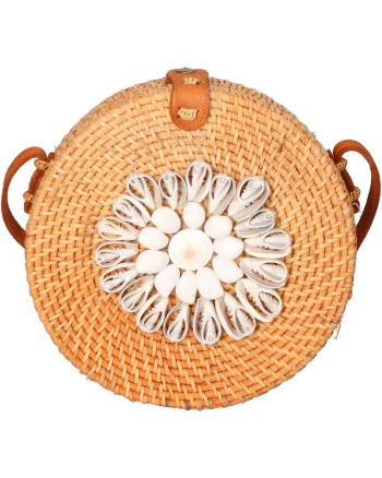 Geanta crossbody din paie, Alb/Maro deschis