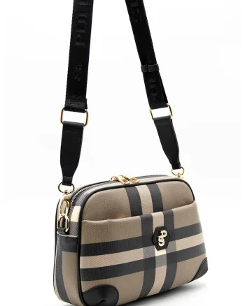 Geanta crossbody cu bareta detasabila, Maro camel/Gri antracit