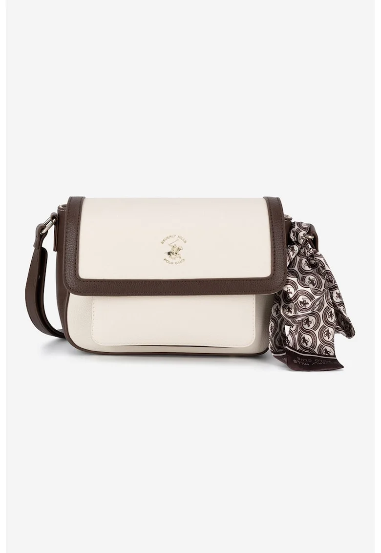 Geanta crossbody cu detalii contrastante, Maro inchis/Alb murdar