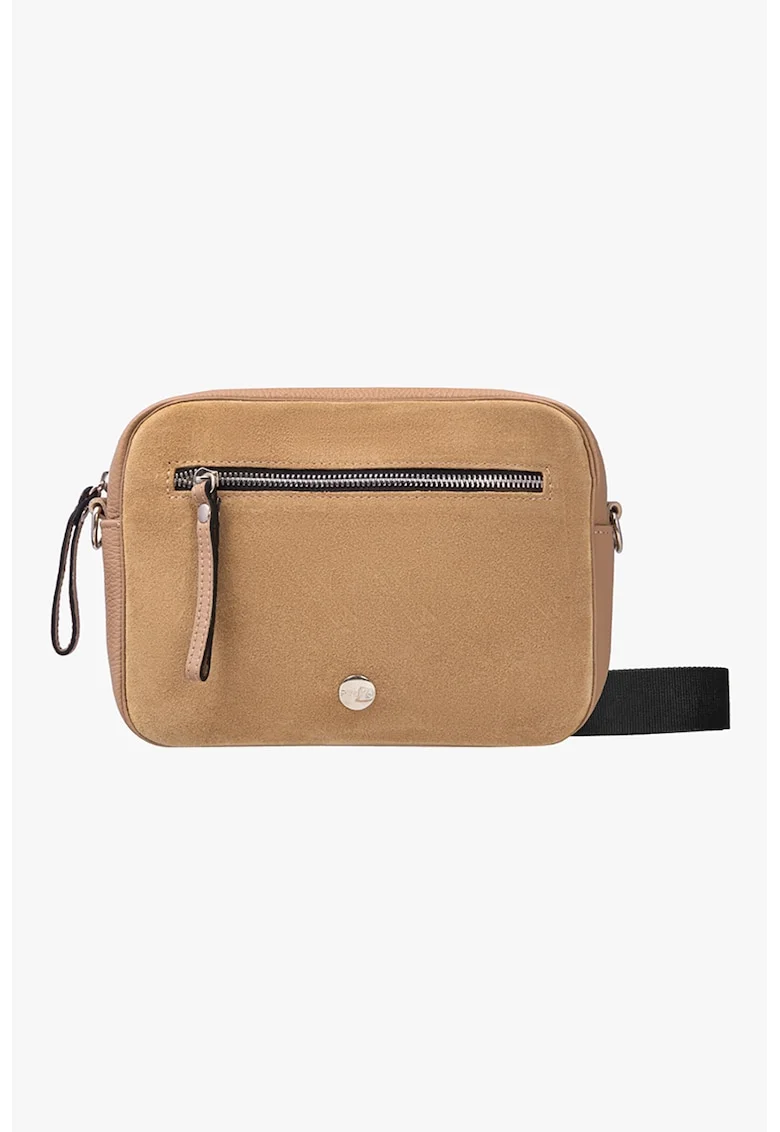 Rylko, Geanta crossbody de piele si piele intoarsa, Maro camel