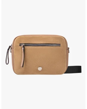Rylko, Geanta crossbody de piele si piele intoarsa, Maro camel