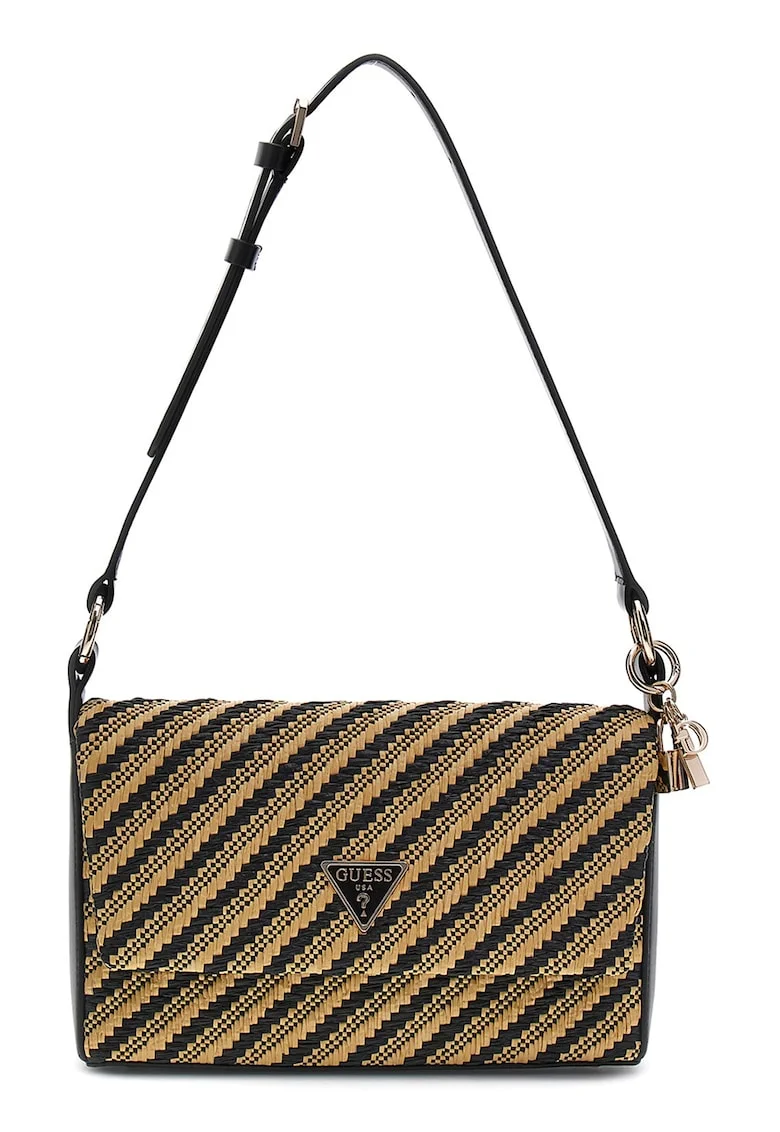 Geanta crossbody cu aspect tesut Emelda, Negru/Maro camel
