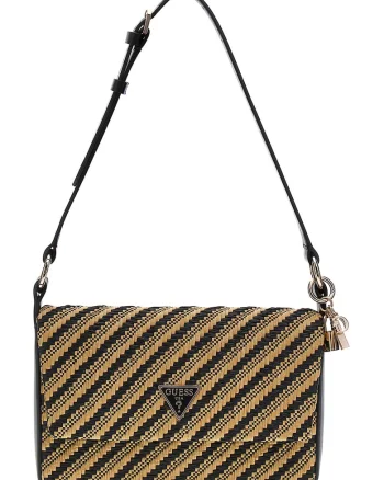 Geanta crossbody cu aspect tesut Emelda, Negru/Maro camel