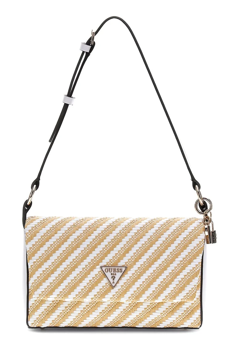 Geanta crossbody cu aspect tesut Emelda, Alb/Maro camel