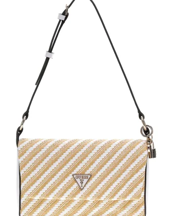 Geanta crossbody cu aspect tesut Emelda, Alb/Maro camel