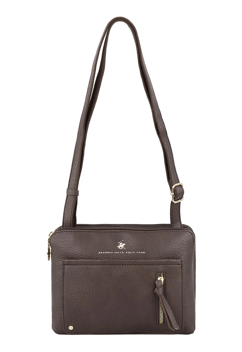 Geanta crossbody din piele ecologica cu bareta ajustabila, Maro inchis