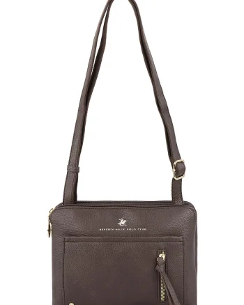 Geanta crossbody din piele ecologica cu bareta ajustabila, Maro inchis