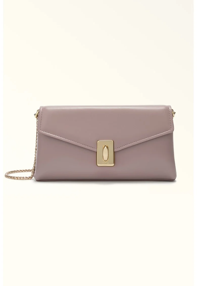 Geanta crossbody de piele cu bareta din lant Meridiana, Lila pal