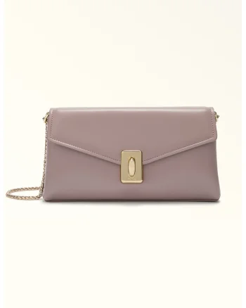 Geanta crossbody de piele cu bareta din lant Meridiana, Lila pal