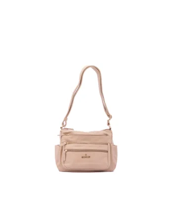Geanta crossbody din piele ecologica cu detaliu logo, Maro camel