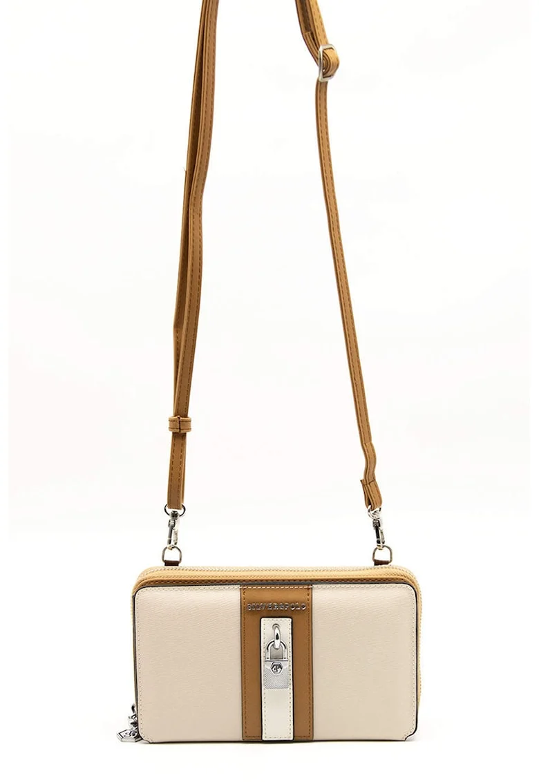 Geanta crossbody mica din piele ecologica, Maro camel/Bej deschis