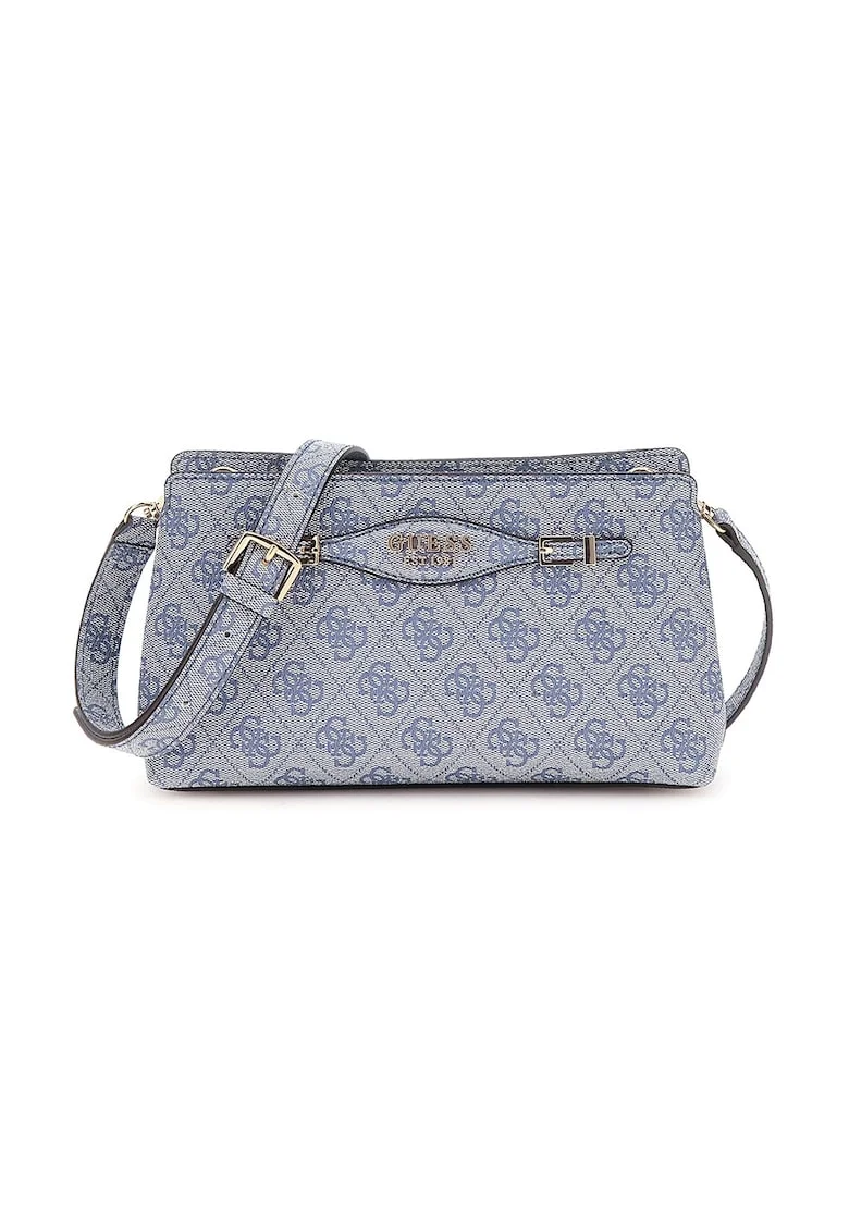 Geanta crossbody din piele ecologica cu model, Albastru petrol
