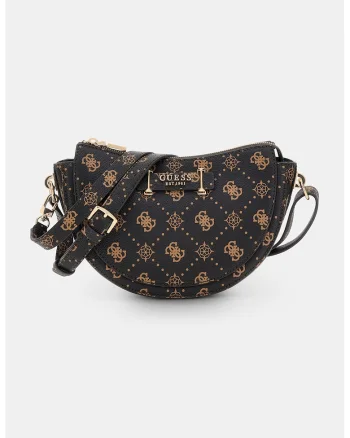 Geanta crossbody cu model monograma, Negru/Maro camel