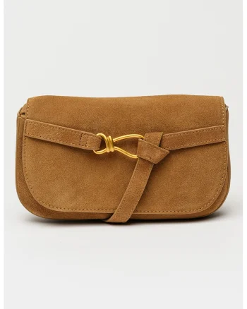 Geanta crossbody de piele intoarsa Klare, Maro camel
