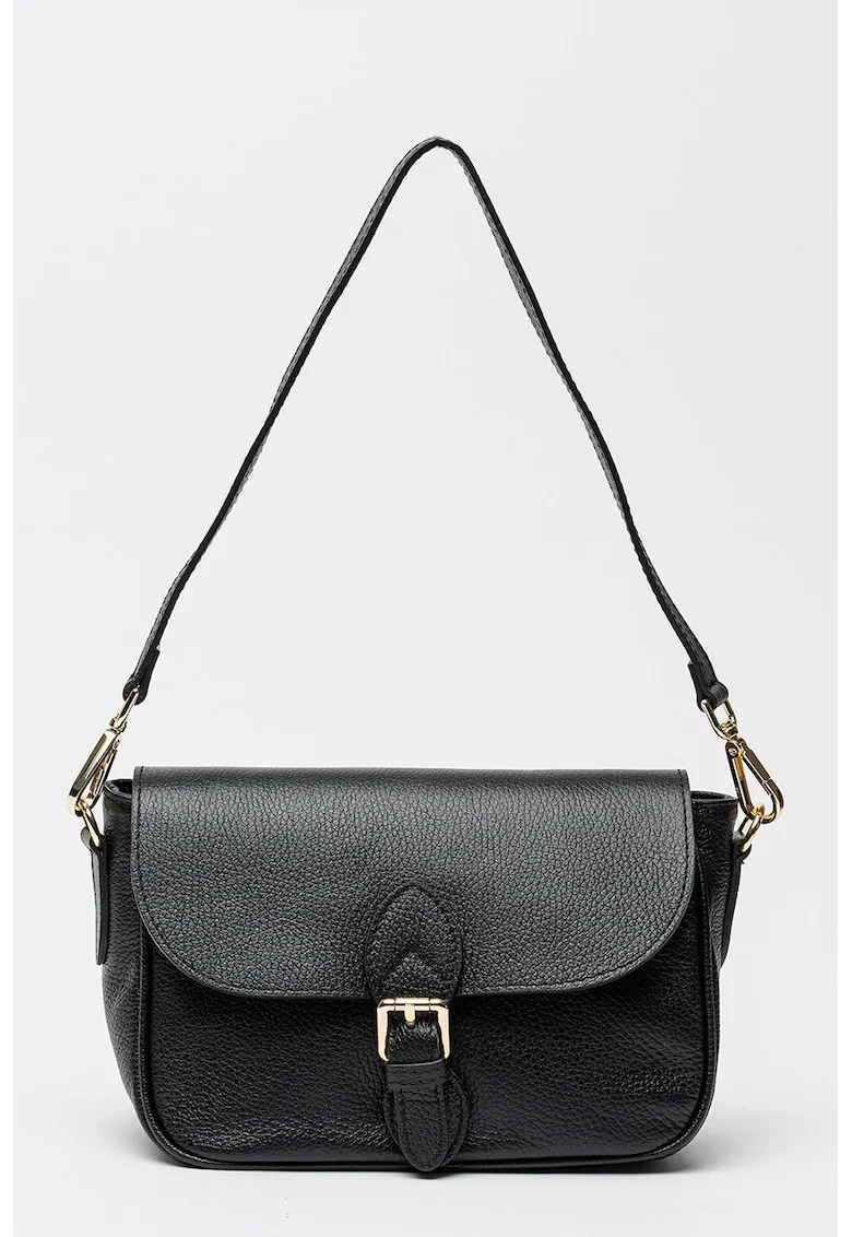 Geanta crossbody din piele cu accesoriu logo detasabil, Negru