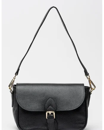 Geanta crossbody din piele cu accesoriu logo detasabil, Negru