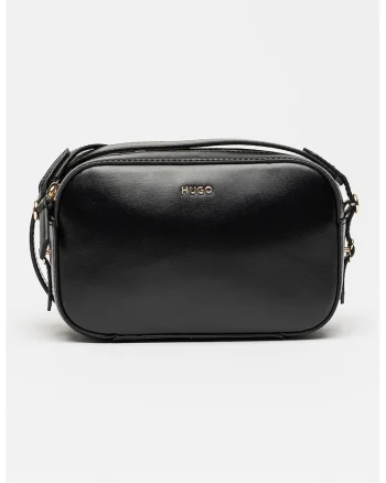 Geanta crossbody din piele ecologica cu aplicatie logo metalica Syndra, Negru