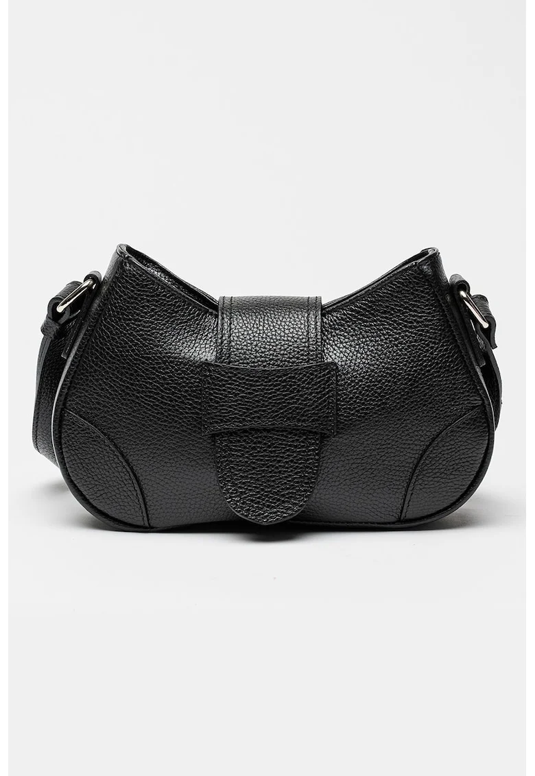 Geanta crossbody din piele cu inchidere cu clapa, Negru