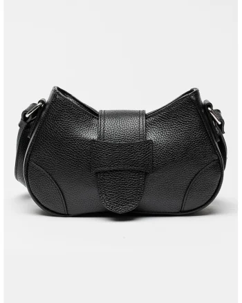 Geanta crossbody din piele cu inchidere cu clapa, Negru