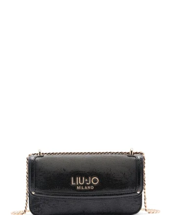 Geanta crossbody din piele ecologica cu bareta din lant, Negru