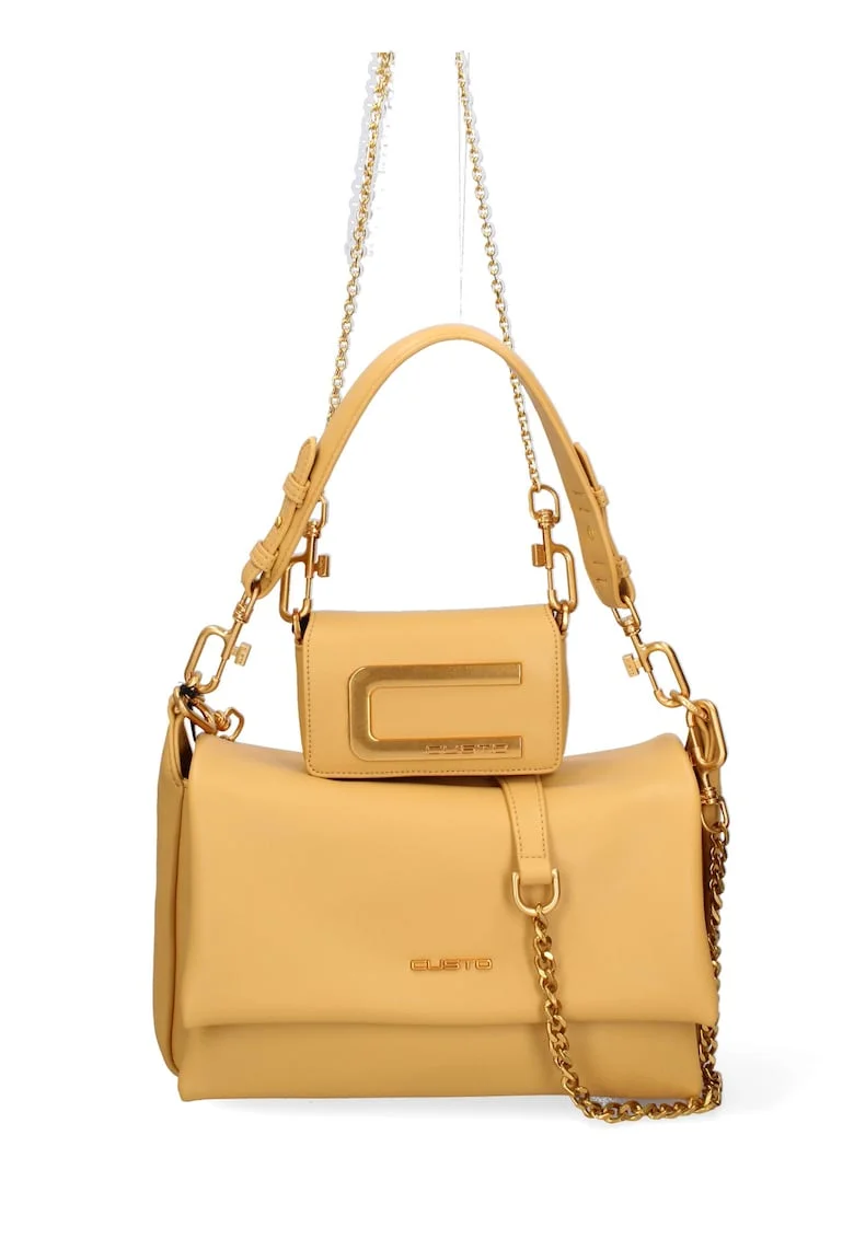 Set de geanta de piele ecologica cu bareta de uamr si geanta crossbody Floriana Prime, Galben mustar