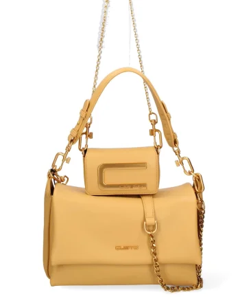 Set de geanta de piele ecologica cu bareta de uamr si geanta crossbody Floriana Prime, Galben mustar