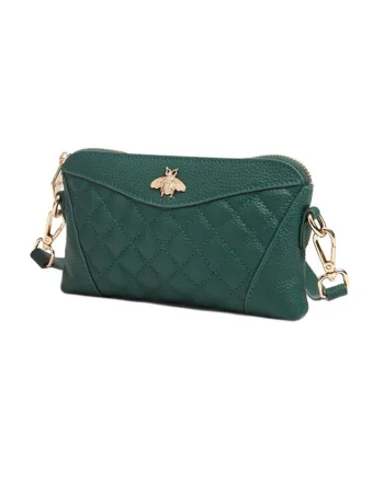 Geanta crossbody matlasata din piele cu detaliu metalic, Verde englez