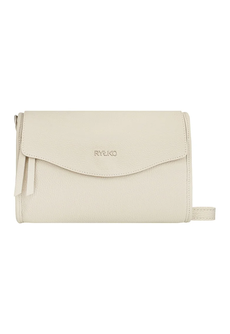 Geanta crossbody din piele cu clapa si bareta detasabila, Bej deschis