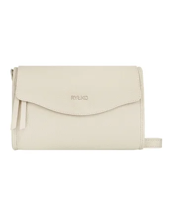 Geanta crossbody din piele cu clapa si bareta detasabila, Bej deschis