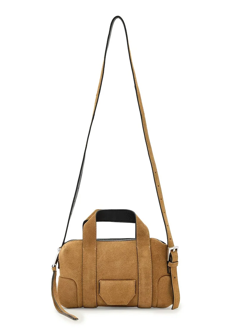 Geanta crossbody de piele intoarsa, Maro camel