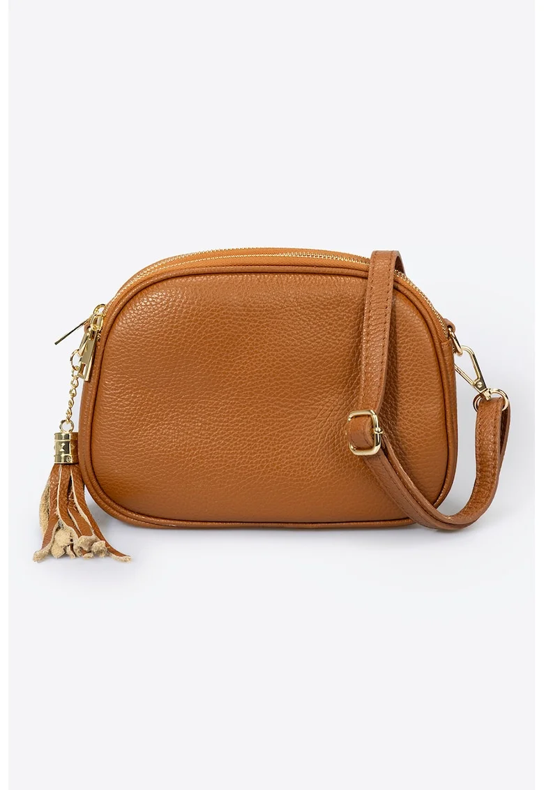 Geanta crossbody din piele cu bareta detasabila, Maro deschis