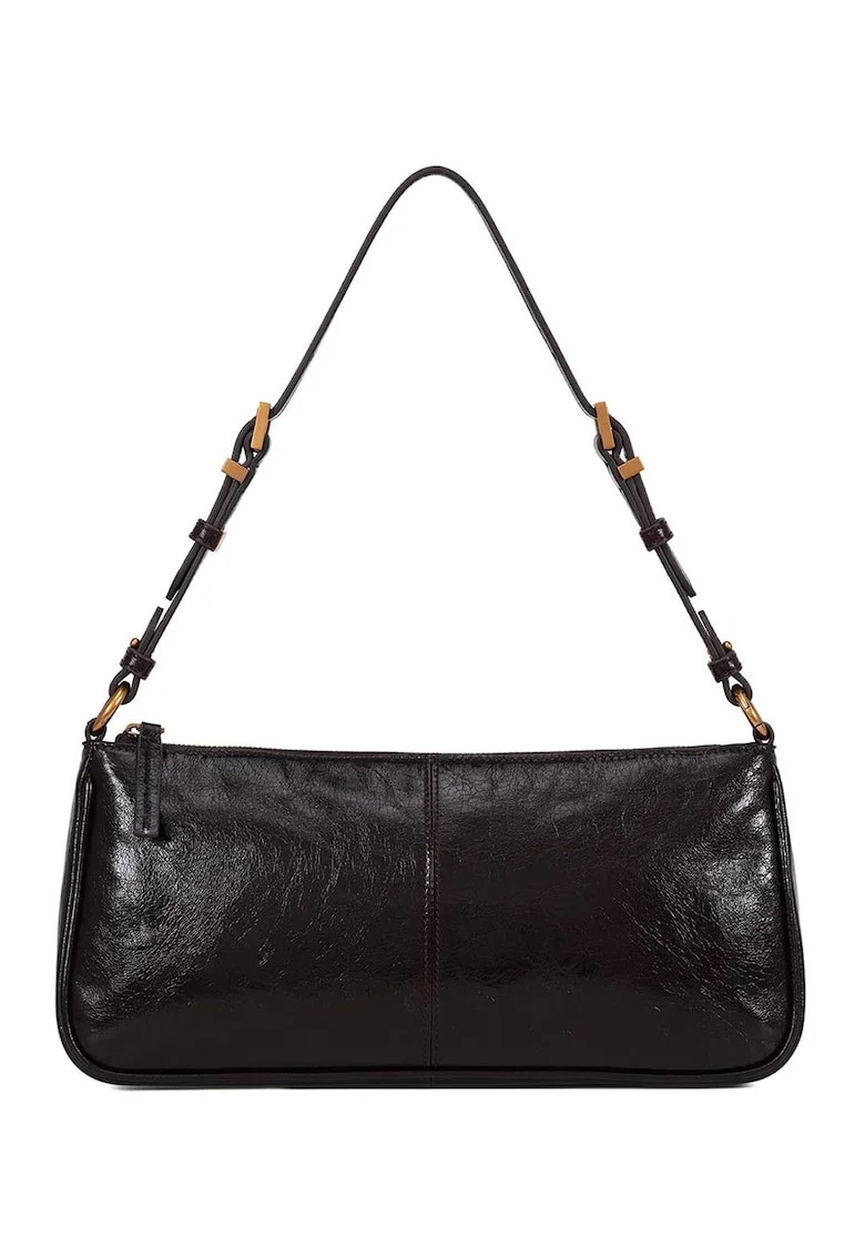 Geanta crossbody de piele cu fermoar, Negru