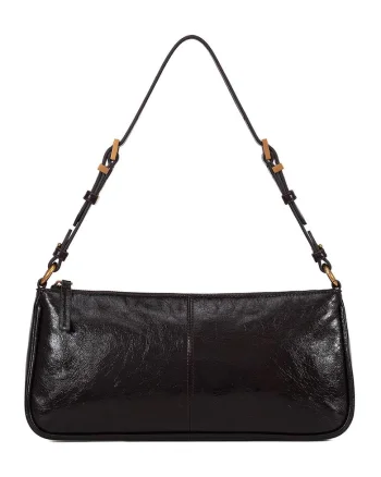 Geanta crossbody de piele cu fermoar, Negru