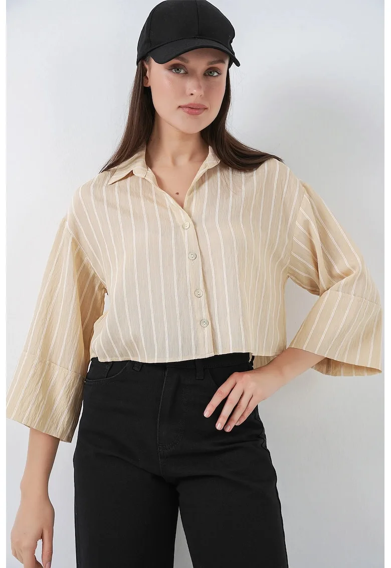 Camasa scurta,  Bej natural, Textil
