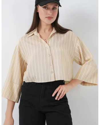 Camasa scurta,  Bej natural, Textil
