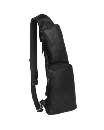 Geanta crossbody barbati piele naturala, 4 litri, Logan,, Negru