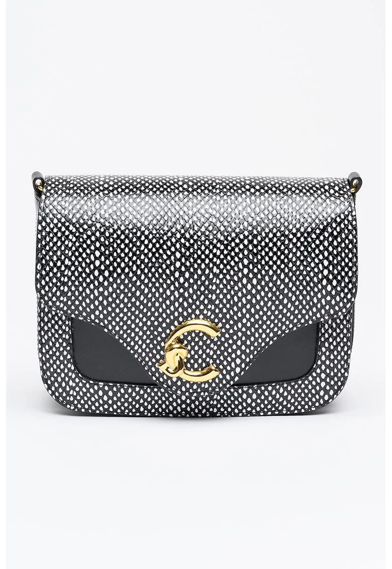 Geanta crossbody din piele cu imprimeu C-Me, Negru/Alb optic